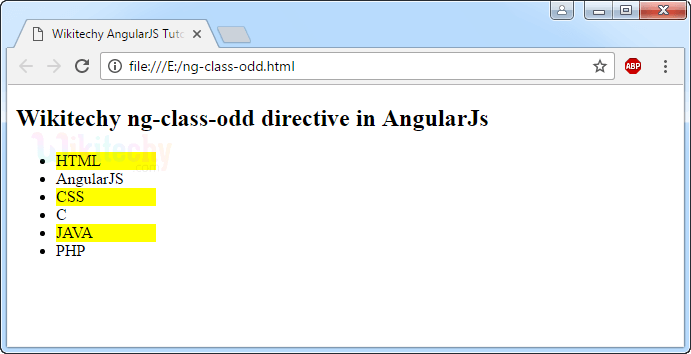 Sample Output for AngularJS ngclasseven