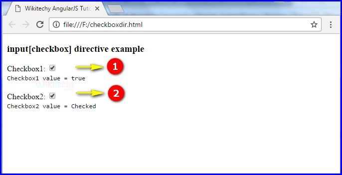 Sample Output1 for AngularJS Input Checkbox