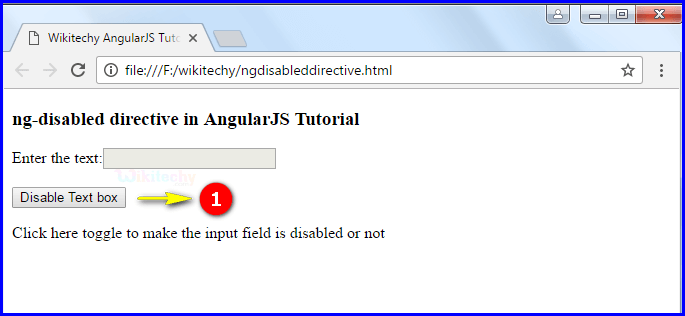 Sample Output for AngularJS ngDisabled Directive