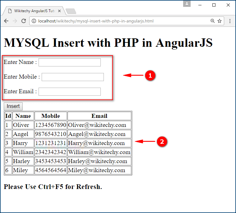 Sample Output for AngularJS insert using PHP Mysql