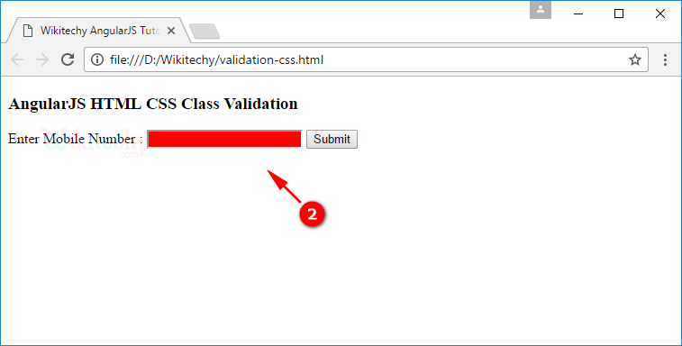 Sample Output1 for AngularJS Validation CSS