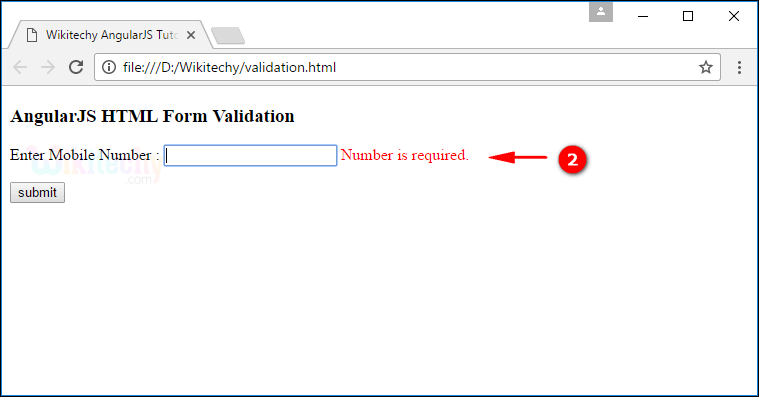 Sample Output1 for AngularJS Validation