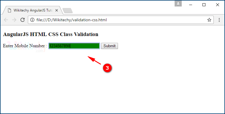 Sample Output2 for AngularJS Validation CSS