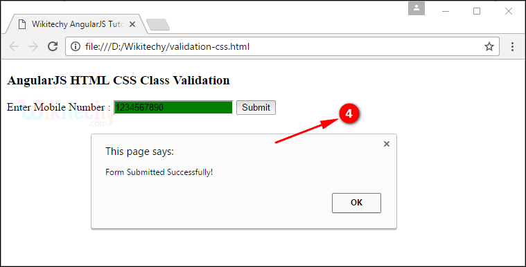 Sample Output3 for AngularJS Validation CSS