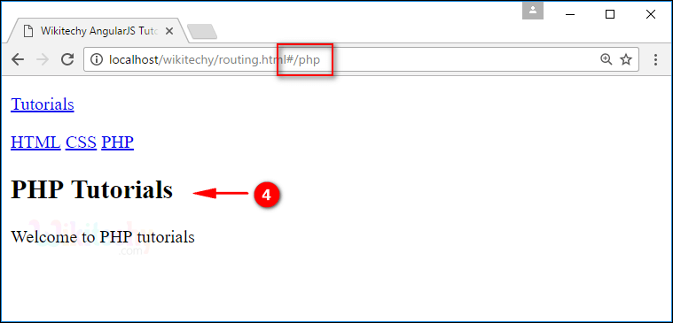 Sample Output4 for AngularJS Routing