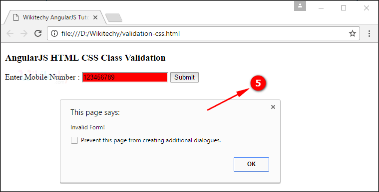 Sample Output4 for AngularJS Validation CSS