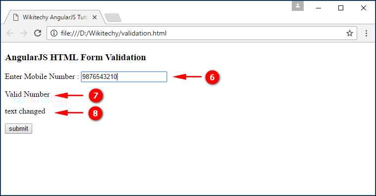 Sample Output5 for AngularJS Validation