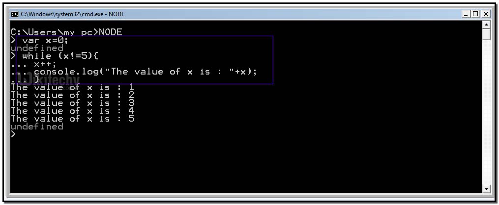  nodejs while loop output