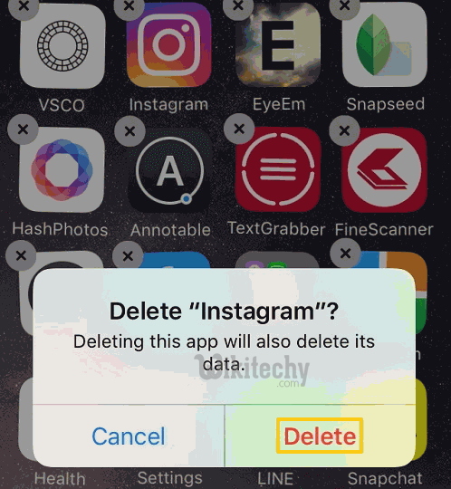 uninstall instagram on iphone