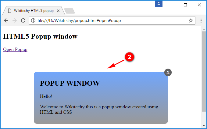 Output for Html5 Popup Window