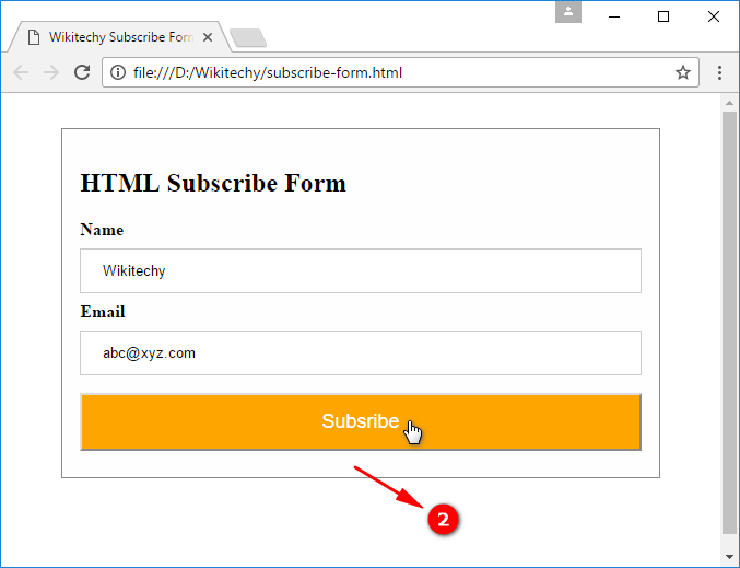 Output for Subscribe Form