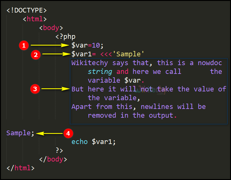 Code Explanation for String Nowdoc In PHP