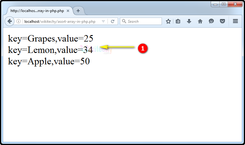 output for asort Function In PHP