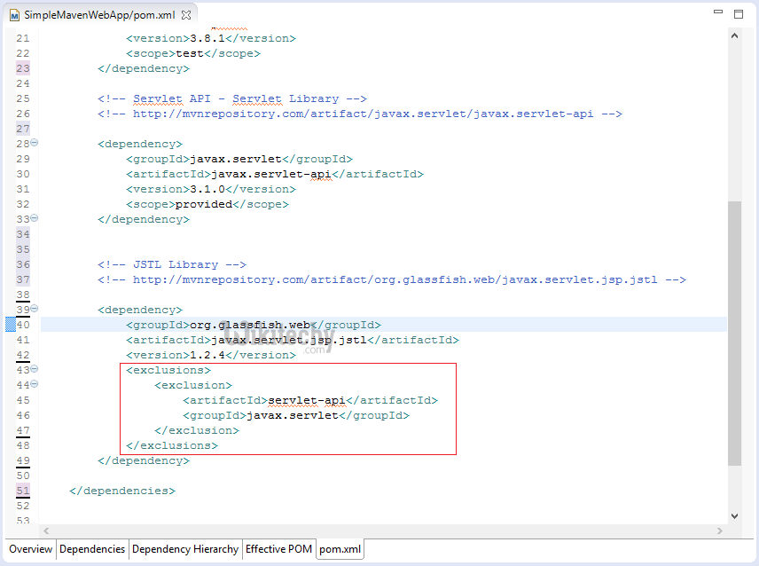  learn maven tutorial - exclude duplicate library step4- maven example