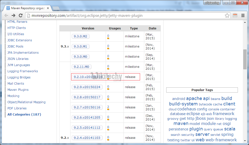 learn maven tutorial -search jetty maven plugin version to use step1- maven example