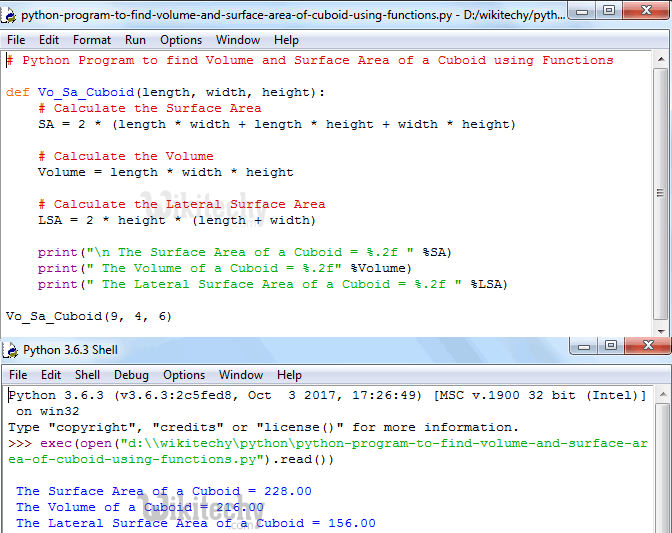  Python Program to find Volume and Surface Area of Cuboid using functions